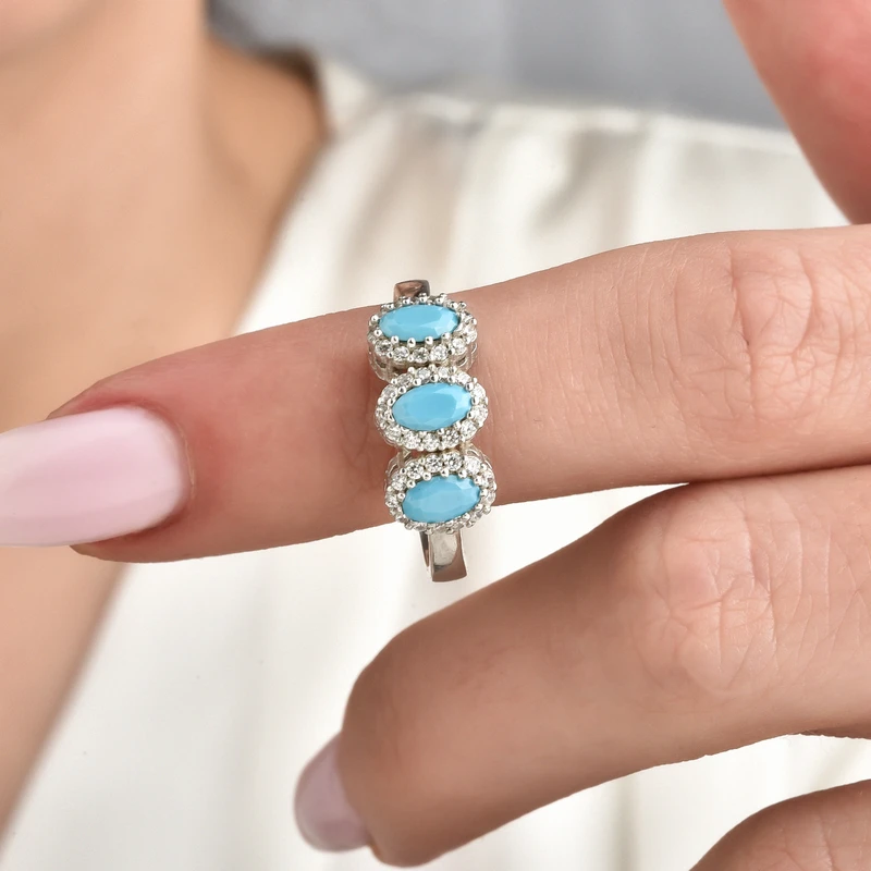 Turquoise Halo Past-Present-Future Ring Image 2