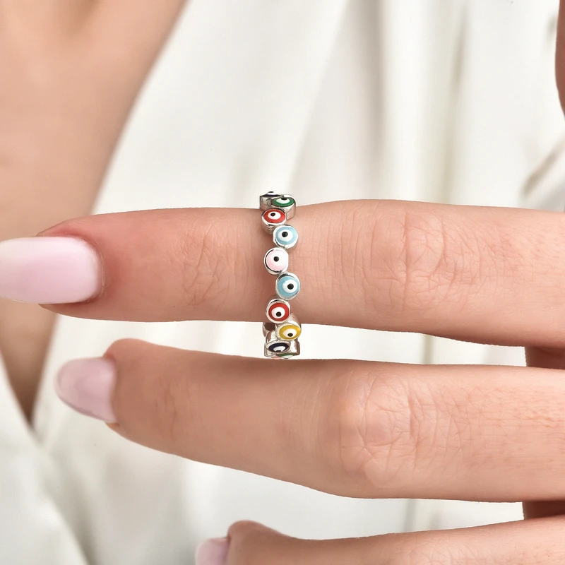 Multicolor Enamel Eternity Band Image 2