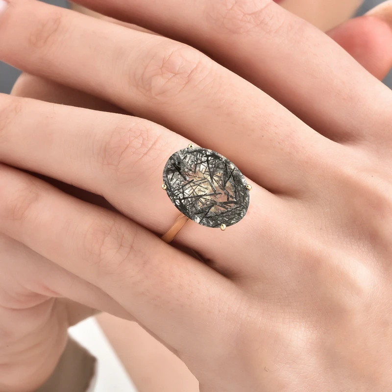 14k Gold Freeform Boulder Rutilated Quartz Ring