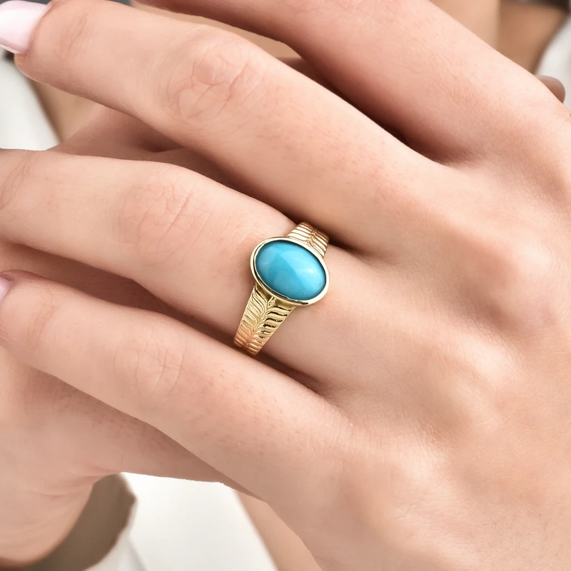 14k Gold Turquoise "Wheat" Motif Ring
