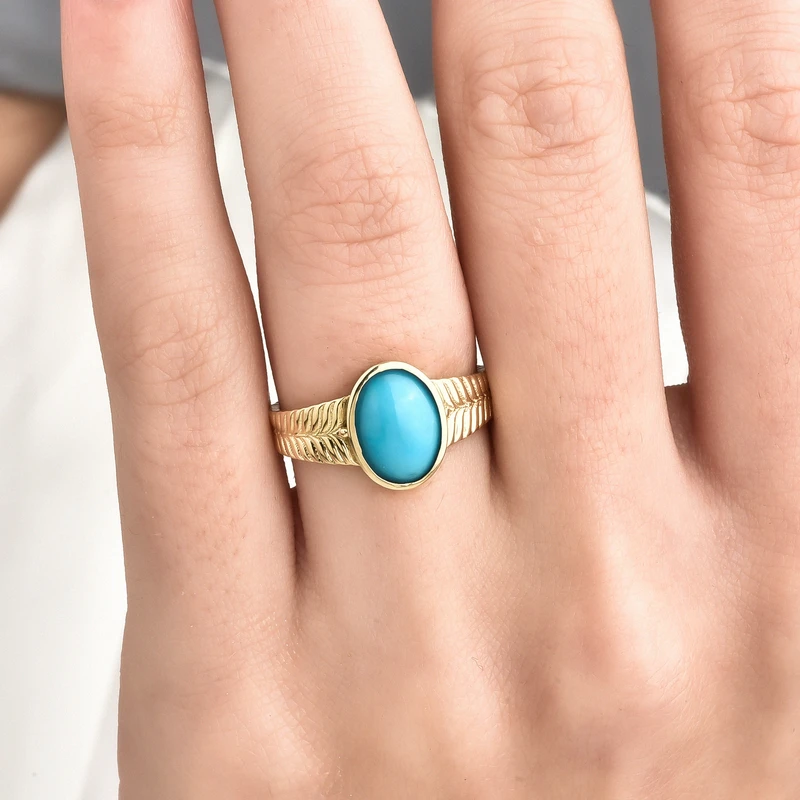 14k Gold Turquoise "Wheat" Motif Ring