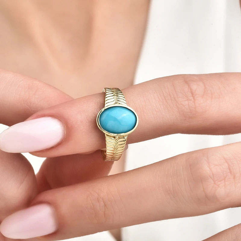 14k Gold Turquoise "Wheat" Motif Ring Image 2