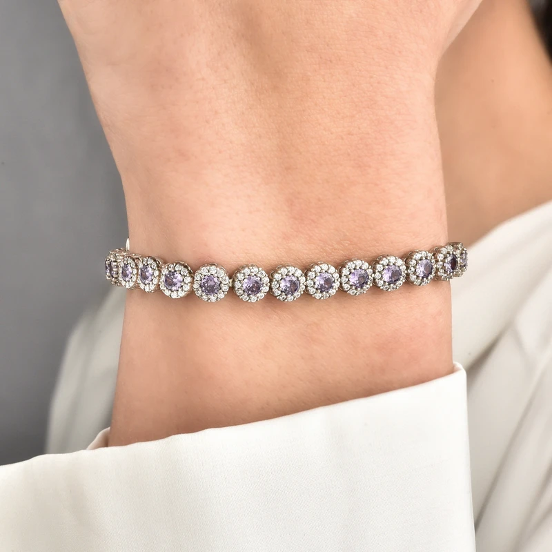 Amethyst-Tone Sunburst Cluster Link Bracelet