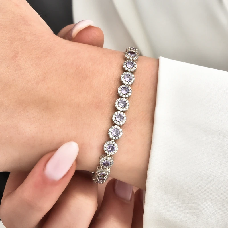 Amethyst-Tone Sunburst Cluster Link Bracelet Image 2