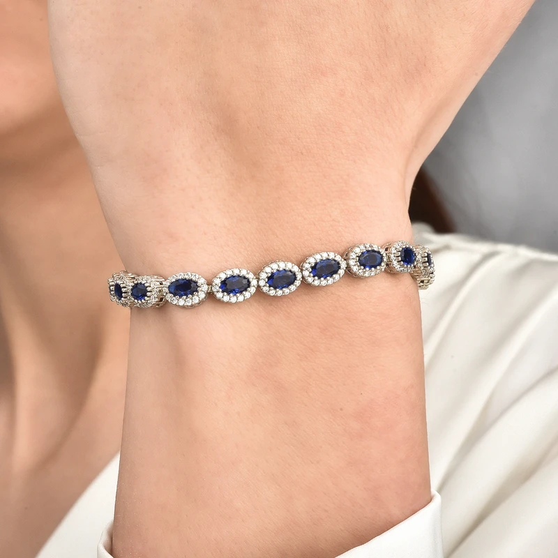 Sterling Silver Turquoise-Style Halo Tennis Bracelet