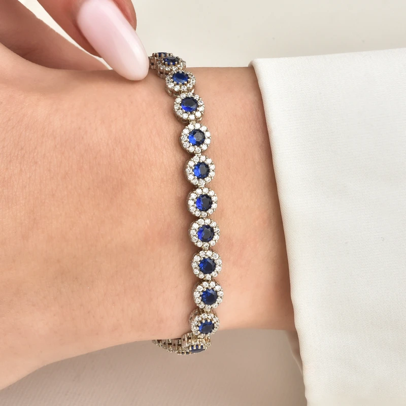 Midnight Sapphire Silver Halo Bracelet Image 2