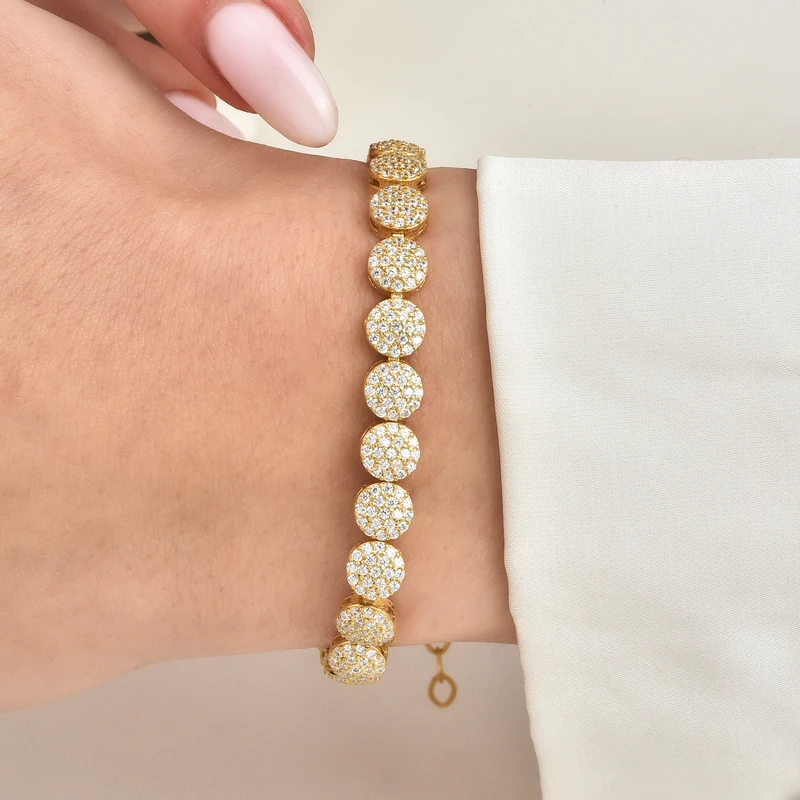 Yellow Gold Plated Sunburst Cluster Tennis Bracelet Image 2
