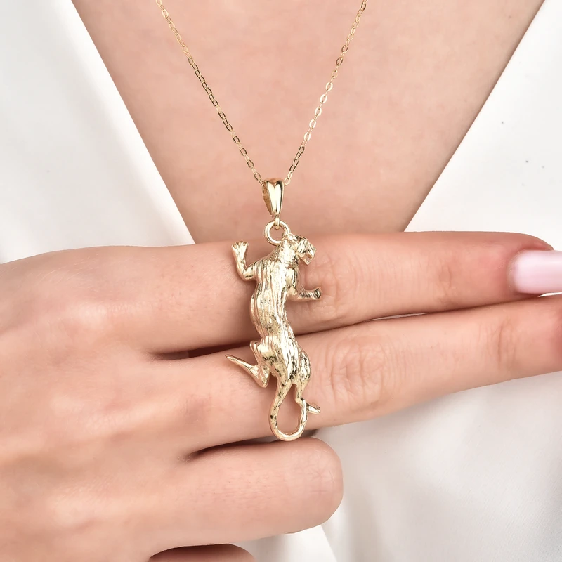 14K Yellow Gold Textured Climbing Panther Pendant.