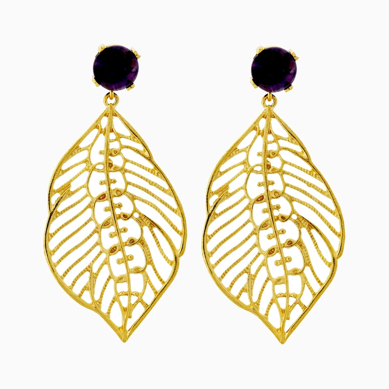 Amethyst Stone Leaf Dangle Earring Image 1