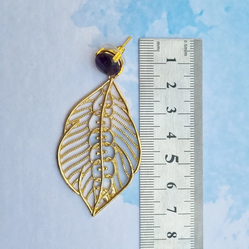 Amethyst Stone Leaf Dangle Earring
