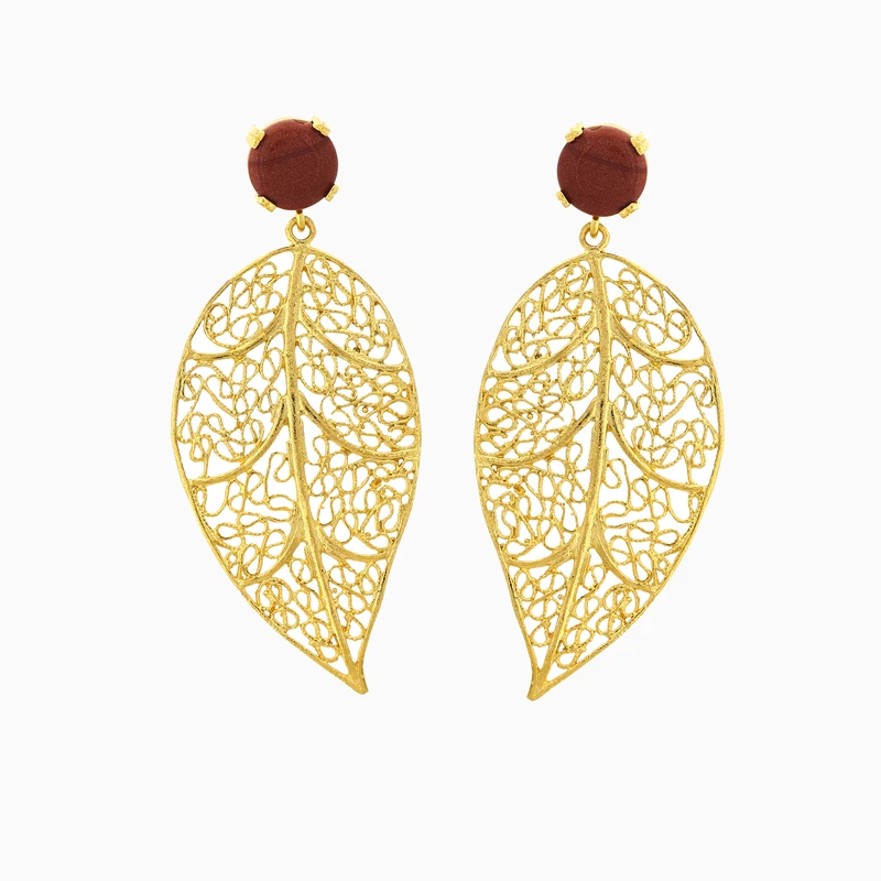 Sun Stone Leaf Dangle Earring Image 1
