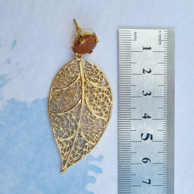 Sun Stone Leaf Dangle Earring