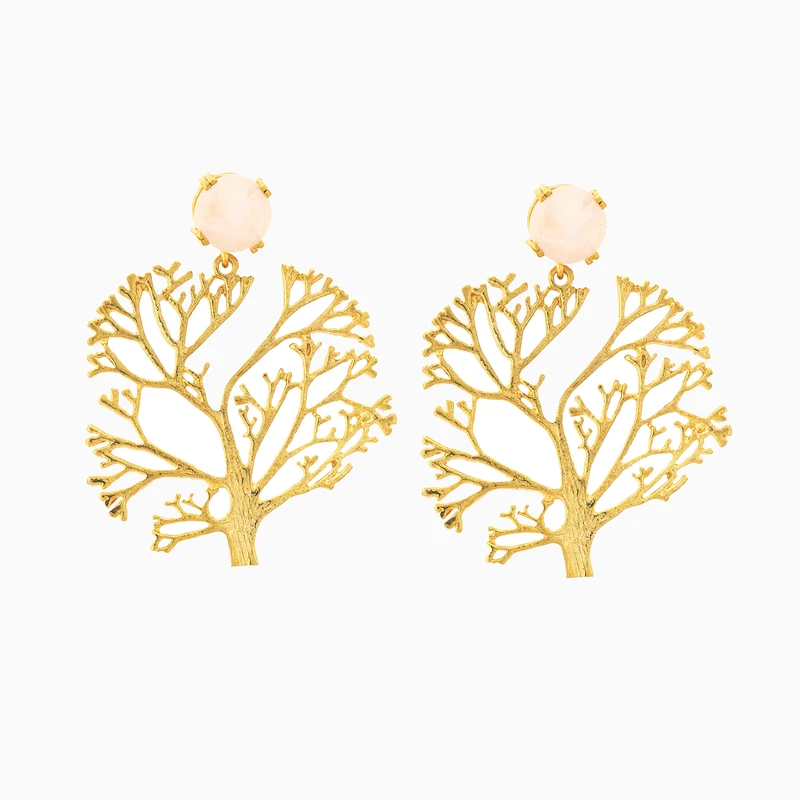 Rose Quartz Stone Tree Dangle Earring Image 1