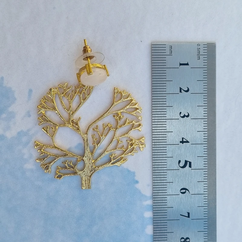 Rose Quartz Stone Tree Dangle Earring