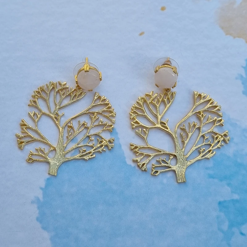 Rose Quartz Stone Tree Dangle Earring Image 2