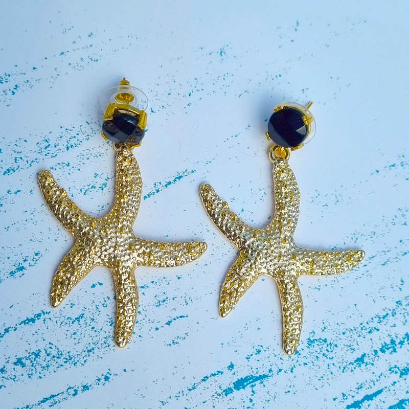 Onyx Stone Starfish Dangle Earring Image 2