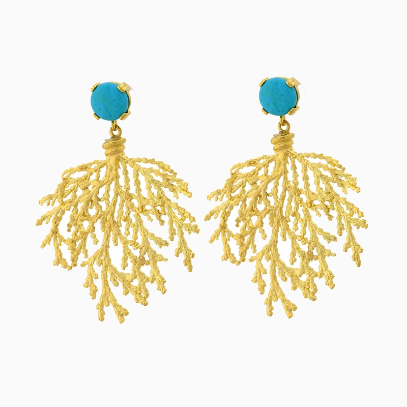 Turquoise, Coral Branch Dangle Earring Image 1
