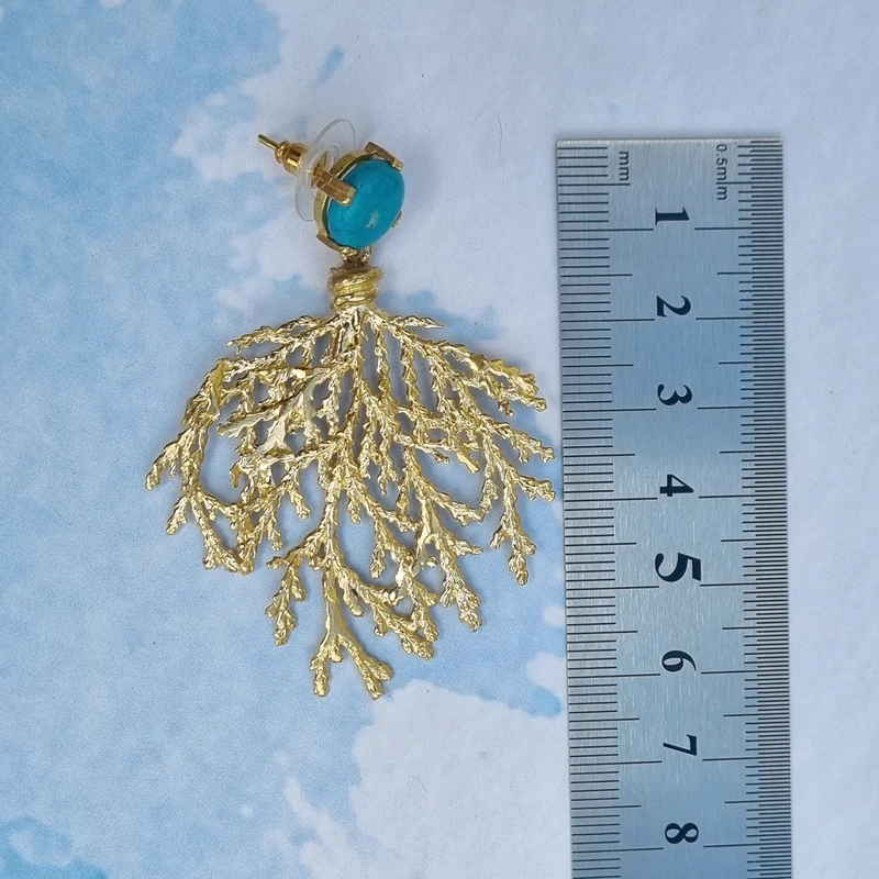 Turquoise, Coral Branch Dangle Earring