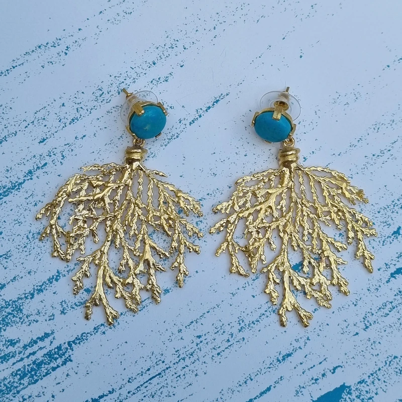 Turquoise, Coral Branch Dangle Earring Image 2