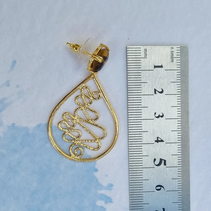 Tiger Eye Drop Wavy Wire Dangle Earring