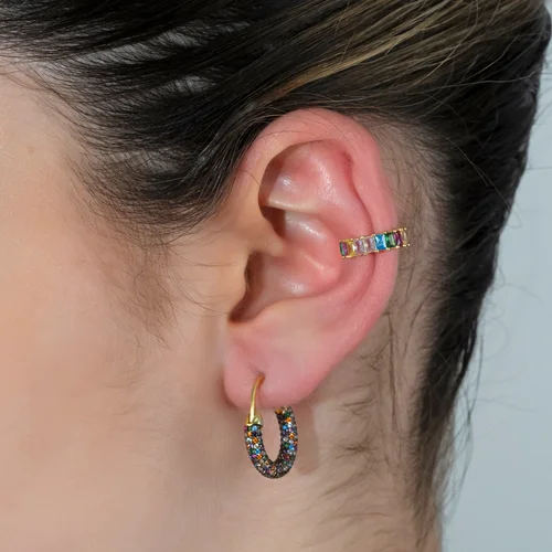 White Daily Wear Huggie Hoop Earrings Image 2