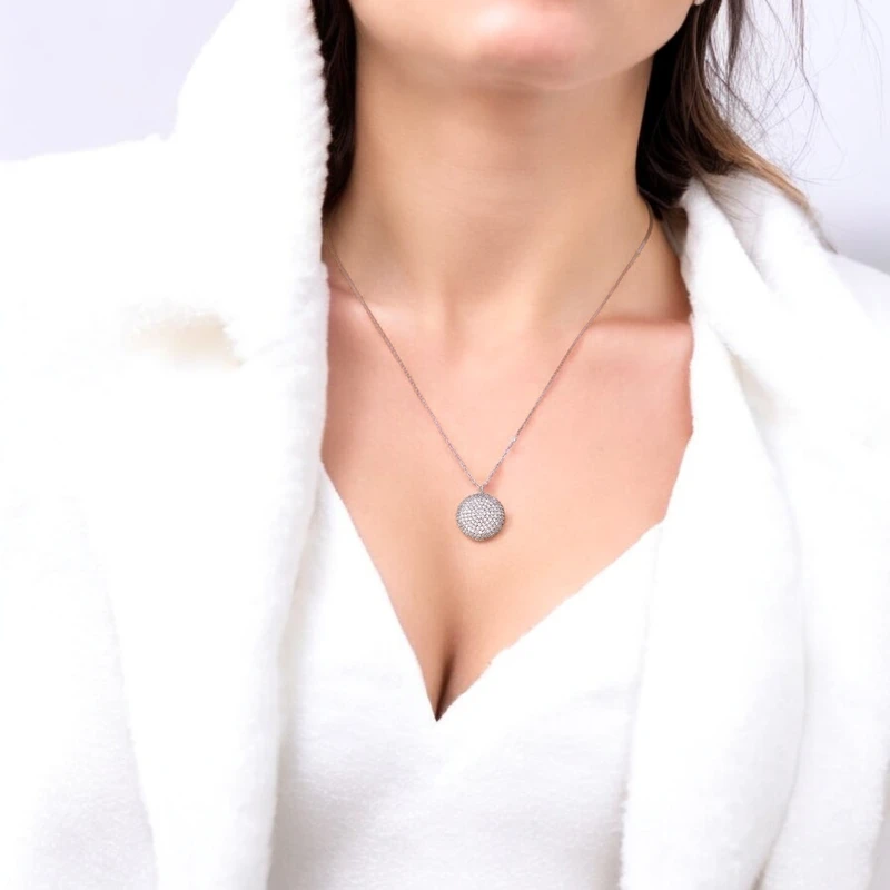 Round Pave Pendant Necklace Image 2