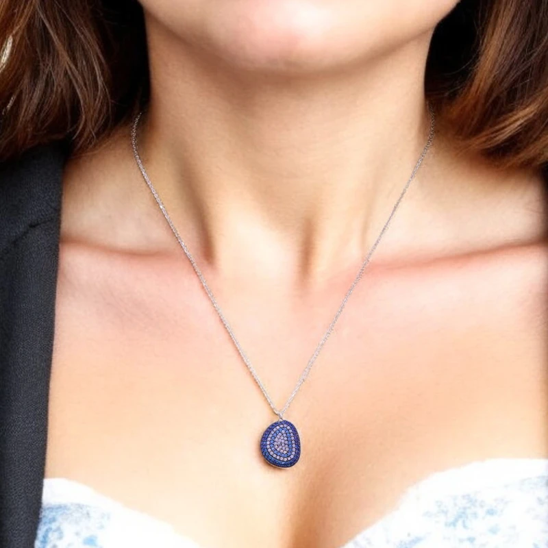 Elegant Blue Toned Pendant Necklace Image 2