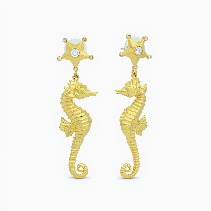 Golden Sea Horse Designer Earring Image 1