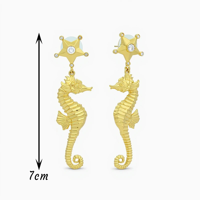 Golden Sea Horse Designer Earring Image 2